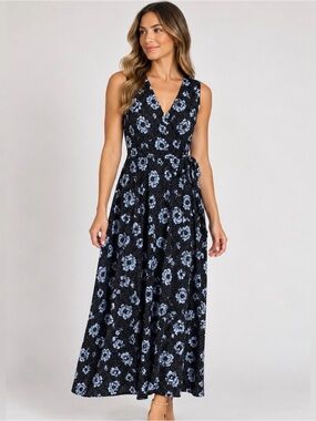 Leota Wrap Front V Neck Maxi